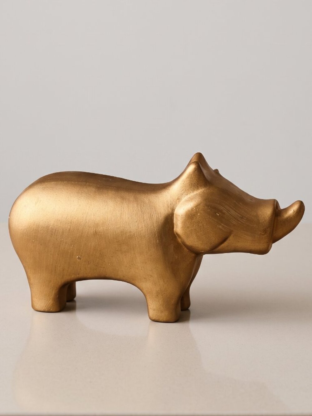Vtg MCM Style Gold Rhinoceros Figurine 6”L Rhino Self-Reliance Courage Symbol